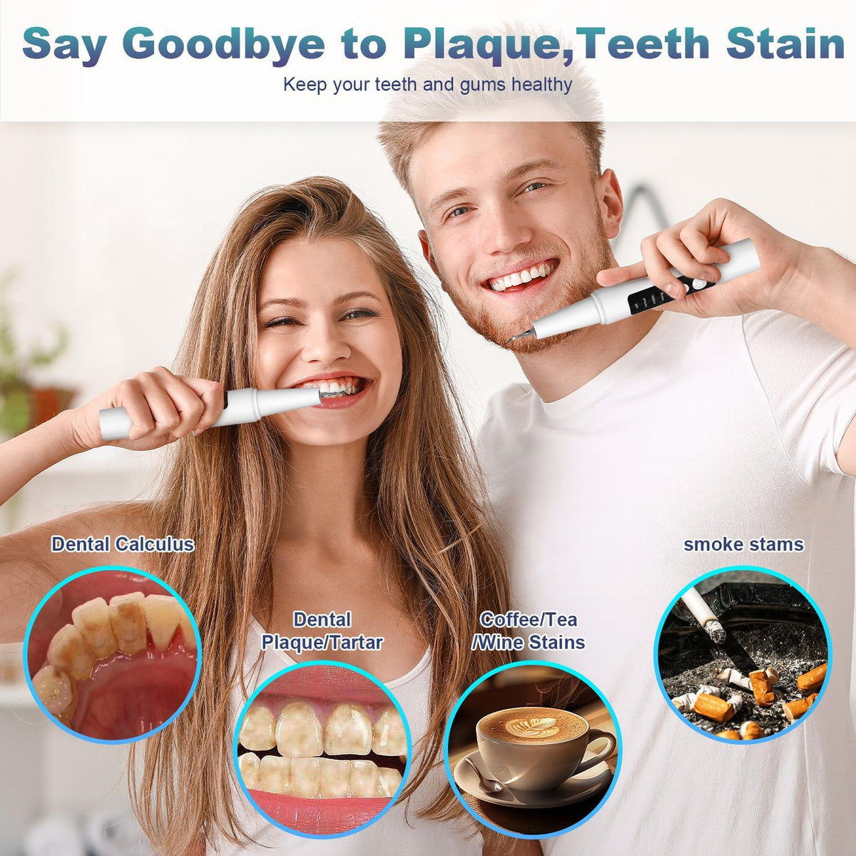 Ultrasonic Dental Plaque Remover for Humans & Pets - Professional Teeth Cleaning Kit for Tartar & Stain Removal, Safe & Gentle Electric Toothbrush for Cats, Dogs and People