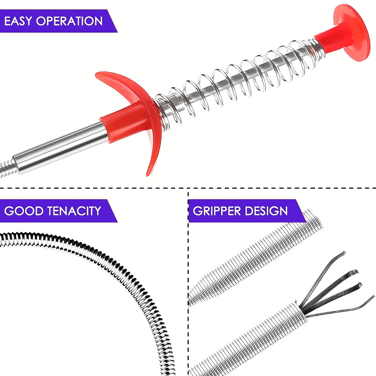 Herramienta de agarre flexible de 78.74 pulgadas con garra: manguera flexible de 4 garras, removedor de obstrucciones de drenaje de baño de 0.7 cm con flexibilidad, accesible a lugares estrechos para necesidades de limpieza de drenaje, 78.74 pulgadas