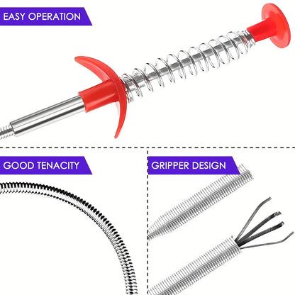 Herramienta de agarre flexible de 78.74 pulgadas con garra: manguera flexible de 4 garras, removedor de obstrucciones de drenaje de baño de 0.7 cm con flexibilidad, accesible a lugares estrechos para necesidades de limpieza de drenaje, 78.74 pulgadas