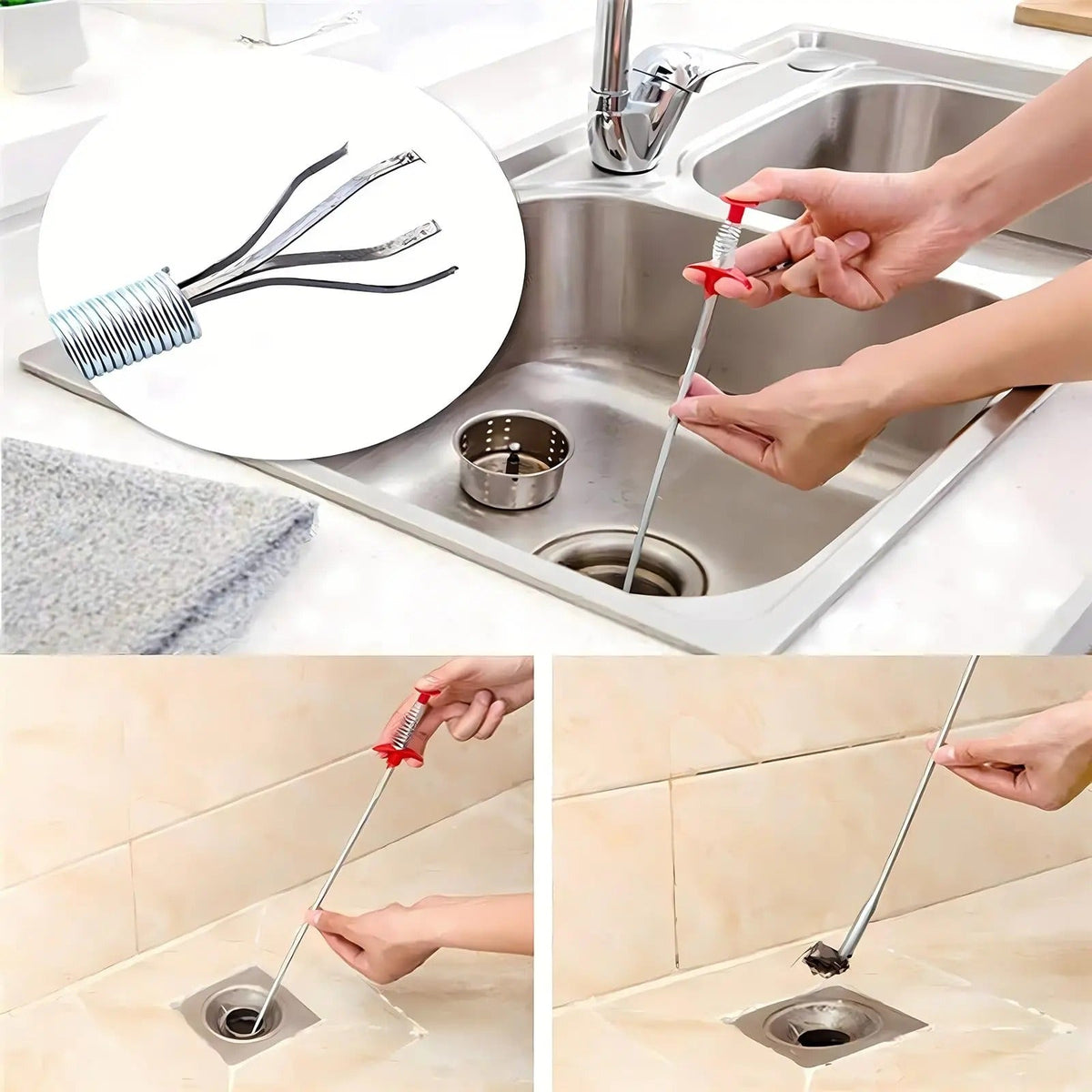Herramienta de agarre flexible de 78.74 pulgadas con garra: manguera flexible de 4 garras, removedor de obstrucciones de drenaje de baño de 0.7 cm con flexibilidad, accesible a lugares estrechos para necesidades de limpieza de drenaje, 78.74 pulgadas