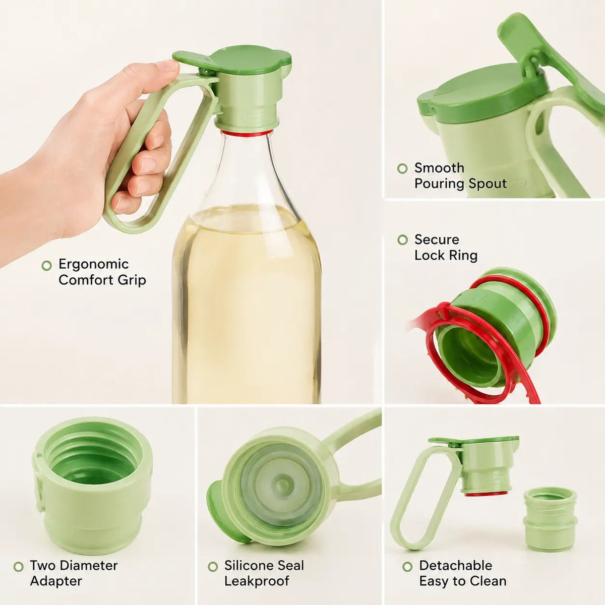 Tapón dispensador de boquilla para botella de plástico - 2 unidades, utensilio de cocina portátil con asa, boca ancha desmontable y diferentes calibres, para aceiteras caseras y preparación de agua fría en el refrigerador