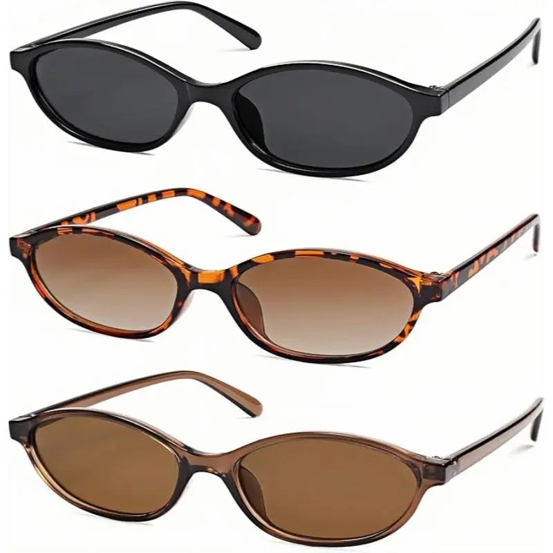 〖Summer Turn Up〗Gafas de sol retro ovaladas de 3 piezas para mujer, elegantes gafas de sol estilo ojo de gato de los años 90, gafas ligeras y estrechas, gafas de sol modernas con protección UV, gafas de sol vintage estilo "rich girl" para mujer