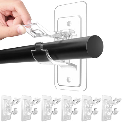 Paquete de 6 soportes para barra de cortina sin taladrar, ganchos adhesivos para barra, soportes multiusos autoadhesivos sin clavos para decoración de baño