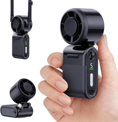 Ventilador de bolsillo mini portátil, turbo, ligero, 4000 mAh, 5 velocidades, flujo de aire potente, recargable por USB, con cordón ajustable para exteriores, viajes, playa, regalos de verano para mujeres y hombres