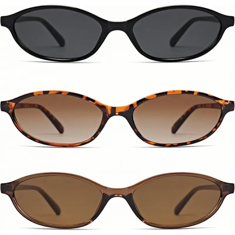 〖Summer Turn Up〗Gafas de sol retro ovaladas de 3 piezas para mujer, elegantes gafas de sol estilo ojo de gato de los años 90, gafas ligeras y estrechas, gafas de sol modernas con protección UV, gafas de sol vintage estilo "rich girl" para mujer