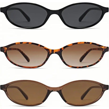 〖Summer Turn Up〗Gafas de sol retro ovaladas de 3 piezas para mujer, elegantes gafas de sol estilo ojo de gato de los años 90, gafas ligeras y estrechas, gafas de sol modernas con protección UV, gafas de sol vintage estilo "rich girl" para mujer