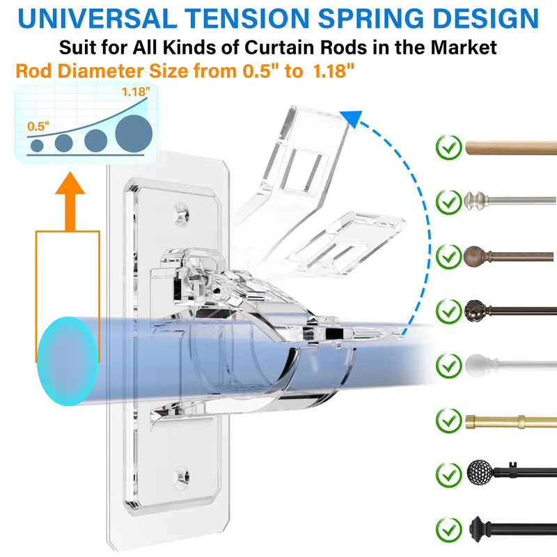 Paquete de 6 soportes para barra de cortina sin taladrar, ganchos adhesivos para barra, soportes multiusos autoadhesivos sin clavos para decoración de baño