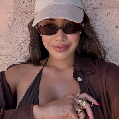 〖Summer Turn Up〗Gafas de sol retro ovaladas de 3 piezas para mujer, elegantes gafas de sol estilo ojo de gato de los años 90, gafas ligeras y estrechas, gafas de sol modernas con protección UV, gafas de sol vintage estilo "rich girl" para mujer