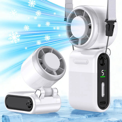 Ventilador de bolsillo mini portátil, turbo, ligero, 4000 mAh, 5 velocidades, flujo de aire potente, recargable por USB, con cordón ajustable para exteriores, viajes, playa, regalos de verano para mujeres y hombres