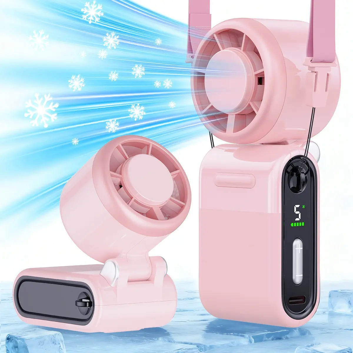 Ventilador de bolsillo mini portátil, turbo, ligero, 4000 mAh, 5 velocidades, flujo de aire potente, recargable por USB, con cordón ajustable para exteriores, viajes, playa, regalos de verano para mujeres y hombres