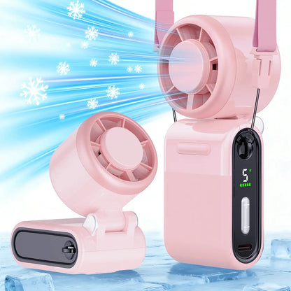 Ventilador de bolsillo mini portátil, turbo, ligero, 4000 mAh, 5 velocidades, flujo de aire potente, recargable por USB, con cordón ajustable para exteriores, viajes, playa, regalos de verano para mujeres y hombres