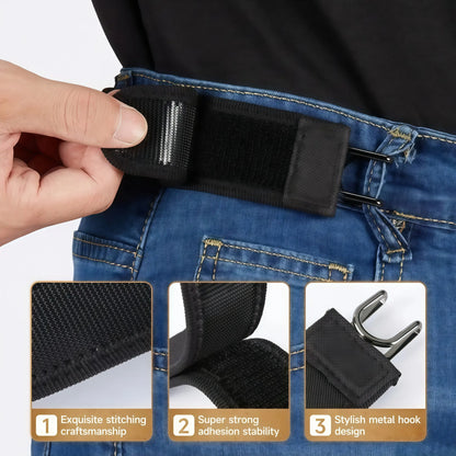 Tactical Metal Hook Elastic Belt (Unisex) No-Buckle Invisible Design | Soft Adjustable Side