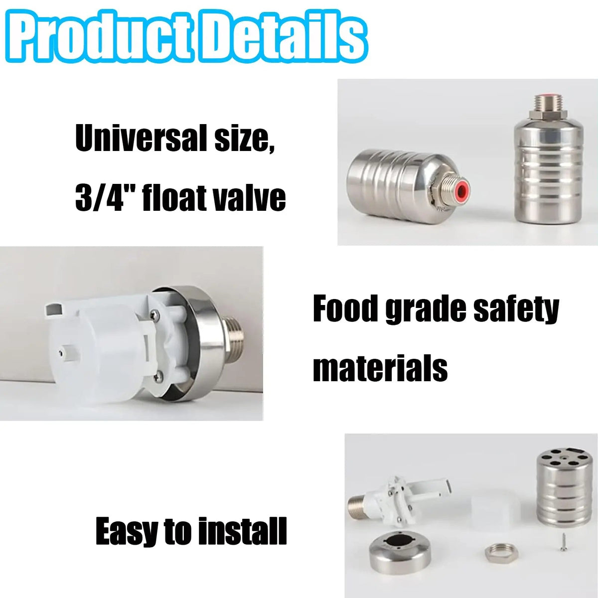 2 Válvulas de Control de Nivel de Agua, Válvula de Flotador de Acero Inoxidable 304, Válvula de Bola Flotante Mini con Cierre Automático, Entrada de Agua Superior/Lateral Segura para Tanque de Agua