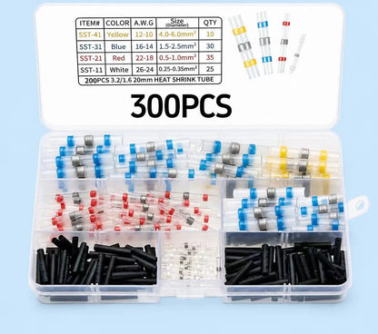 300PCS Bulk Pack Solder Seal Wire Connectors - Waterproof Heat-Shrink Tube Butt Terminal with Self-Solder, Adhesives, Abrasion Resistance for Marine, Automotive Applications