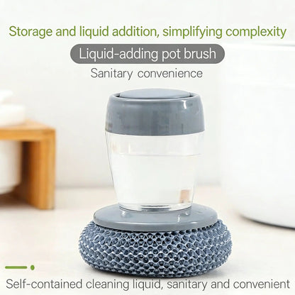 Cepillo de palma para cocina con dispensador automático de jabón, mango cómodo, cerdas duraderas, agarre ergonómico antideslizante para limpieza de fregaderos, ollas y tazones, herramienta multiusos - Esponjas