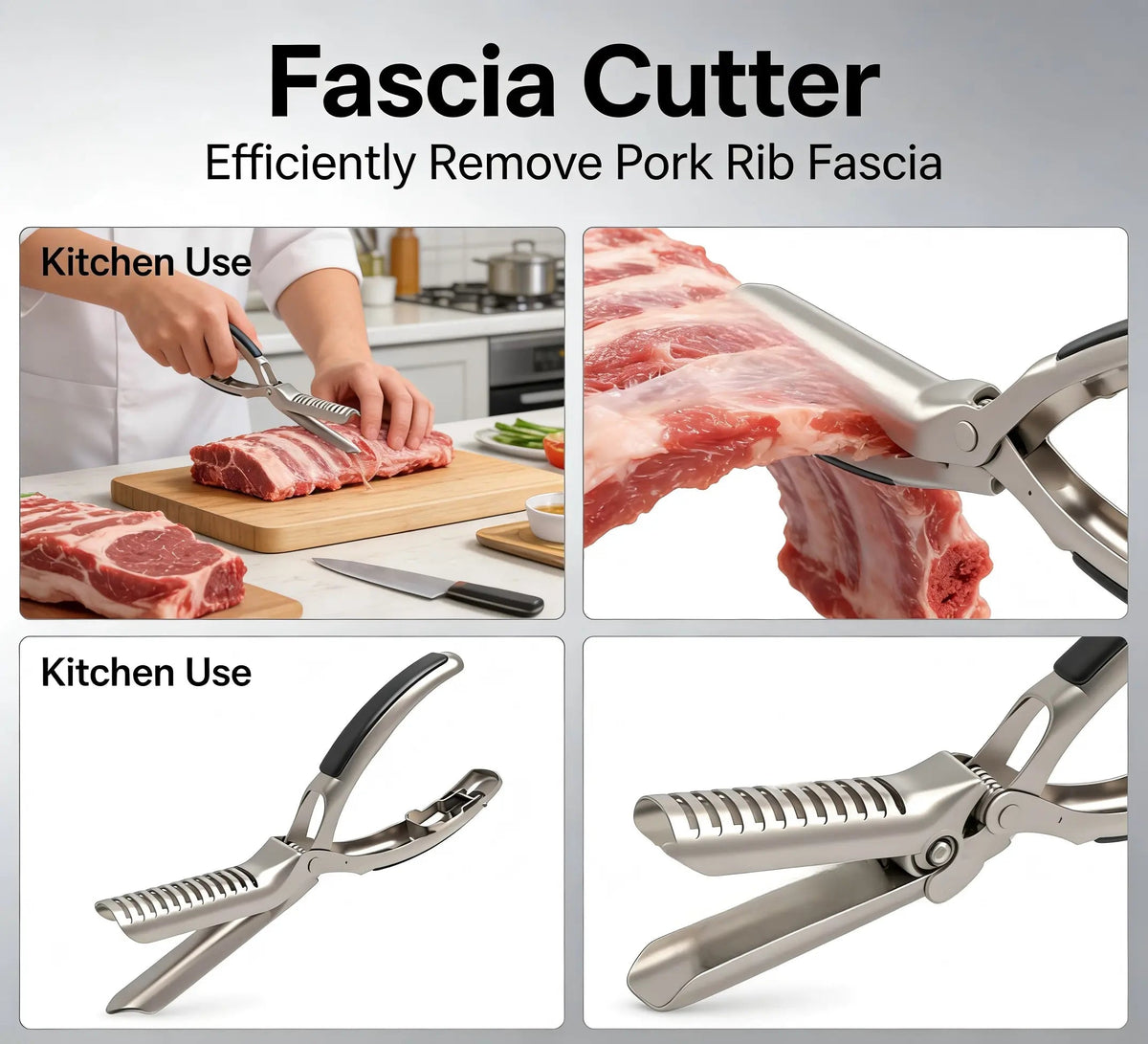Kit de herramientas de acero inoxidable para retirar la membrana de las costillas BBQ, con pinza curva y agarre antideslizante, diseño ergonómico para una fácil eliminación de la membrana, accesorios para barbacoa aptos para lavavajillas (1 unidad)