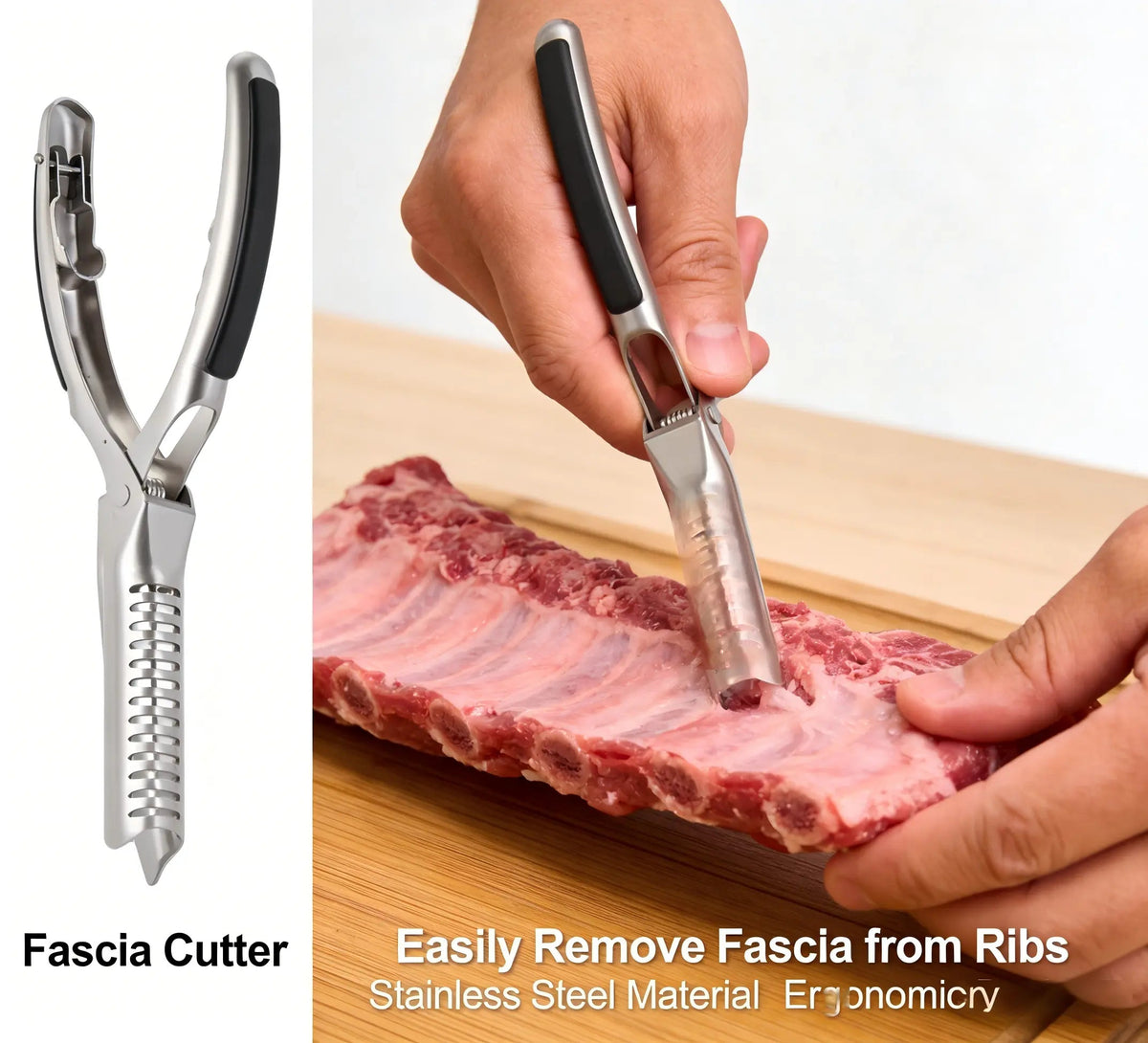 Kit de herramientas de acero inoxidable para retirar la membrana de las costillas BBQ, con pinza curva y agarre antideslizante, diseño ergonómico para una fácil eliminación de la membrana, accesorios para barbacoa aptos para lavavajillas (1 unidad)