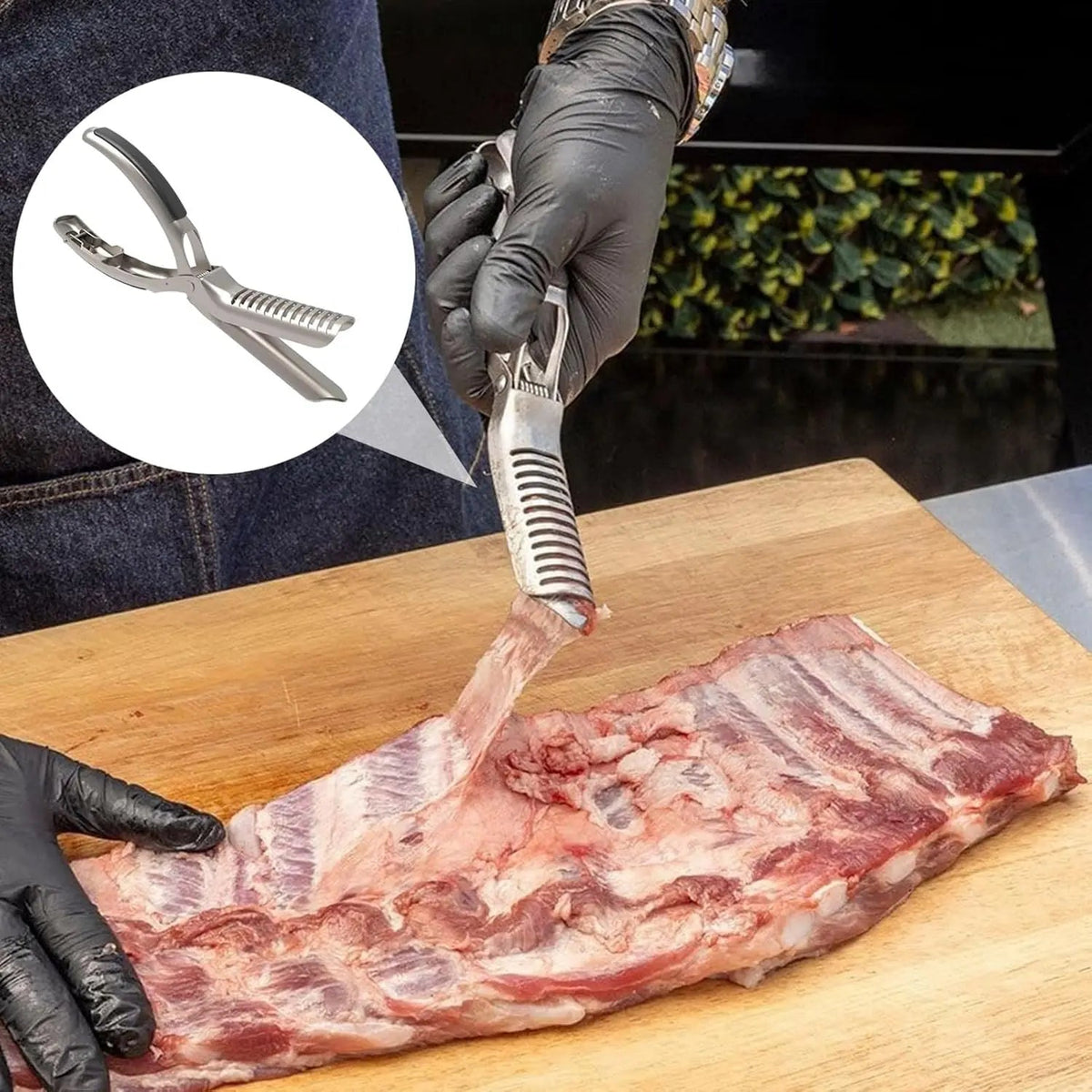 Kit de herramientas de acero inoxidable para retirar la membrana de las costillas BBQ, con pinza curva y agarre antideslizante, diseño ergonómico para una fácil eliminación de la membrana, accesorios para barbacoa aptos para lavavajillas (1 unidad)