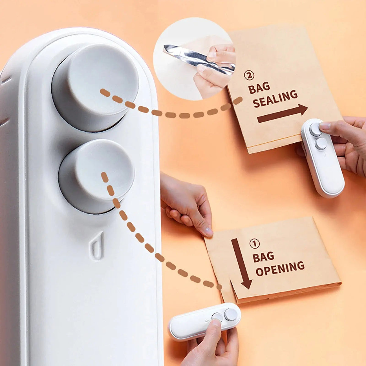 Mini snack bag sealing machine,2 in 1 heat USB rechargeable snack bag selaer,plastic Electric bag sealers, keep food fresh. Portable Sealer Picnics.