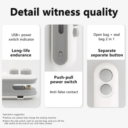 Mini snack bag sealing machine,2 in 1 heat USB rechargeable snack bag selaer,plastic Electric bag sealers, keep food fresh. Portable Sealer Picnics.