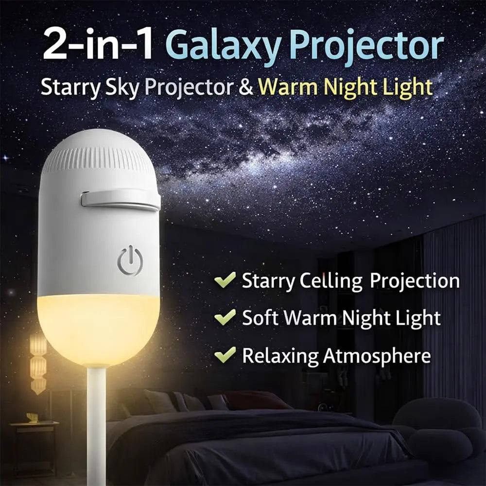 USB 2-in-1 Galaxy Projector and Warm Night Light - 3 or 12 Projection Discs