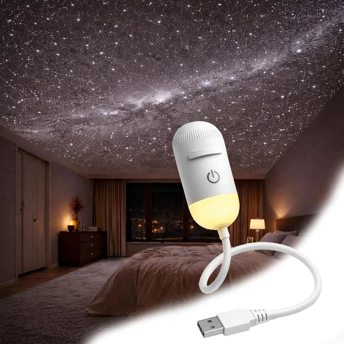 USB 2-in-1 Galaxy Projector and Warm Night Light - 3 or 12 Projection Discs