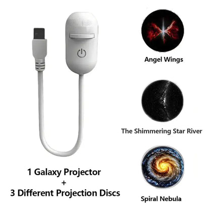 USB 2-in-1 Galaxy Projector and Warm Night Light - 3 or 12 Projection Discs